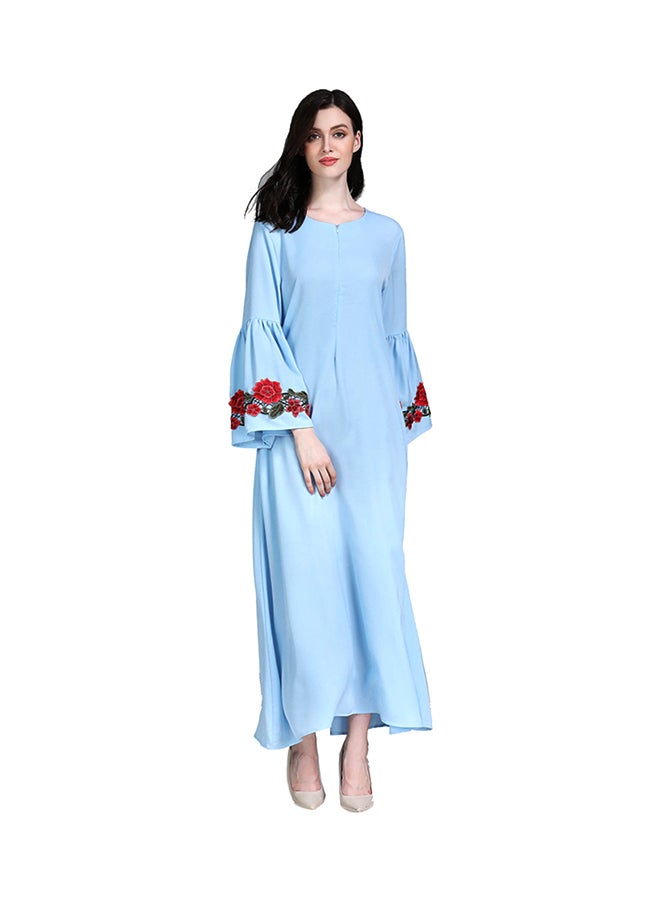 Bell Sleeve Embroidered Maxi Dress Blue