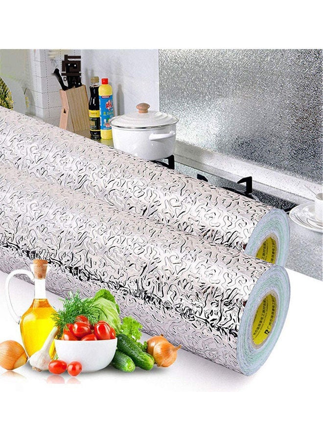 2-Roll Oil And Waterproof Stickers Aluminum Foil For Kitchen Silver 61x300cm