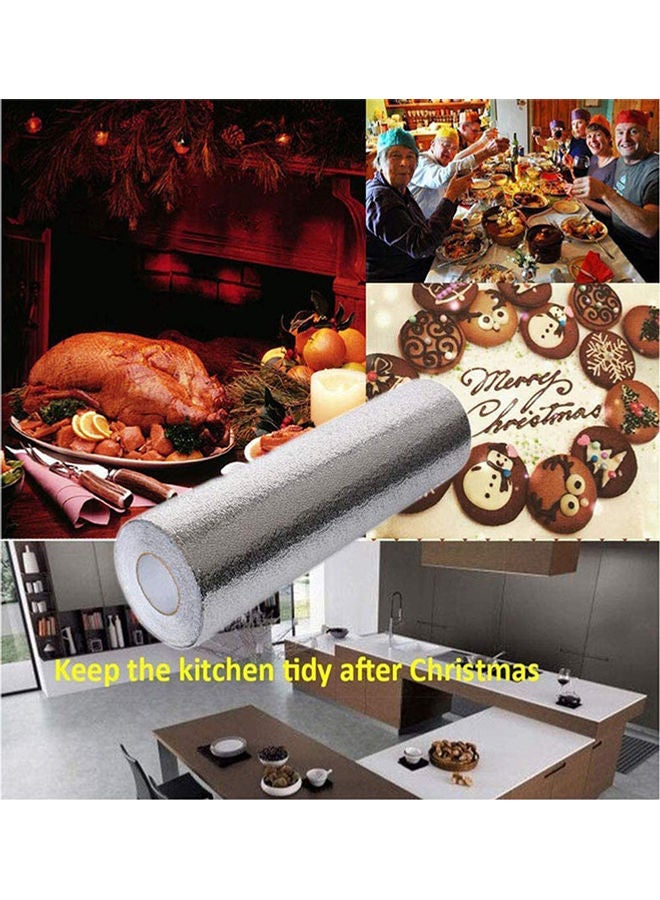 2-Roll Oil And Waterproof Stickers Aluminum Foil For Kitchen Silver 61x300cm