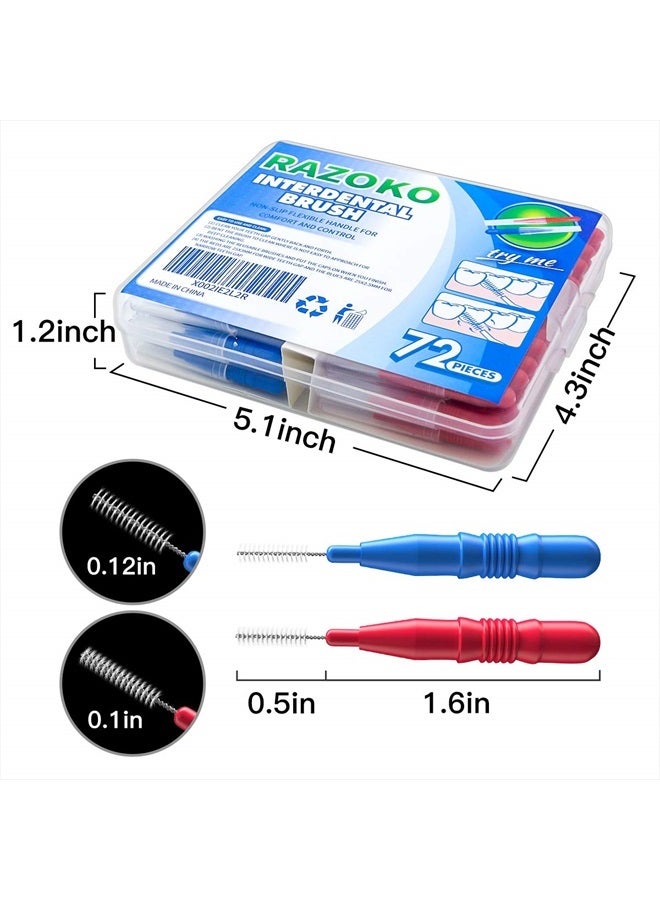 Interdental Brush, Flossing Head,Easy Use Tooth Cleaning Tool (72 Count)(2.5mm/3mm)