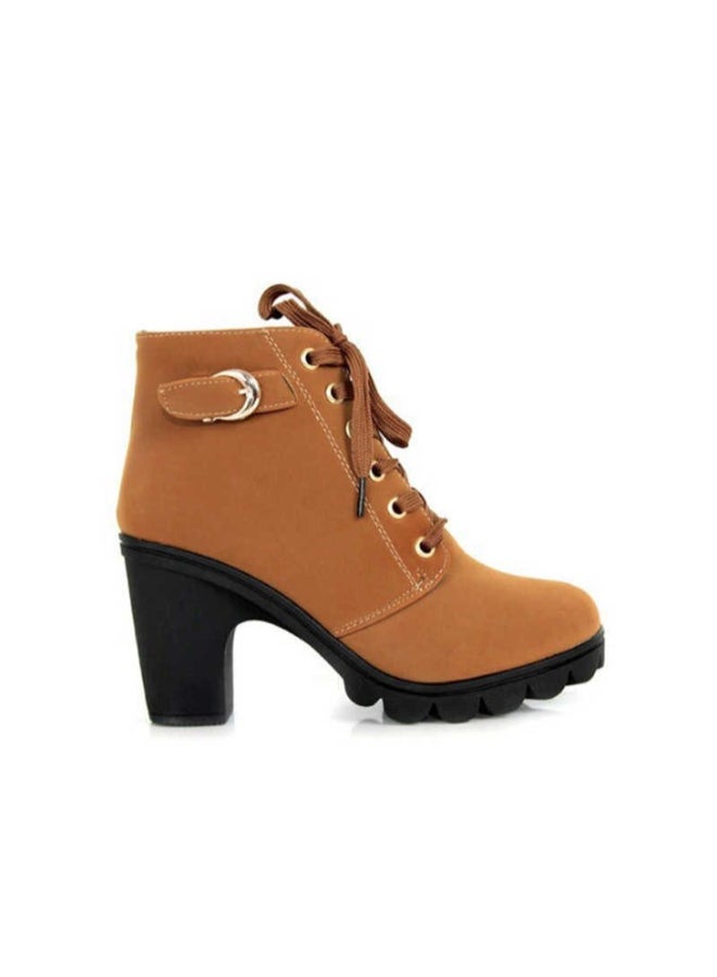 Marten Zipper Heel Ankle Boots Brown
