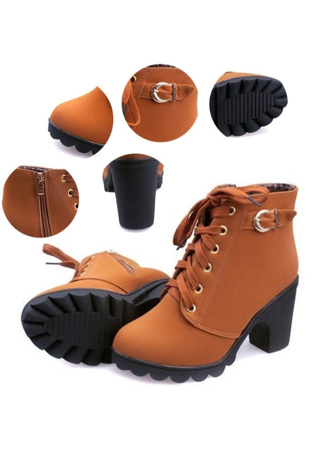Marten Zipper Heel Ankle Boots Brown