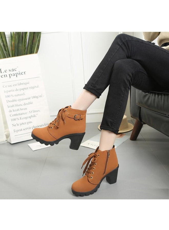 Marten Zipper Heel Ankle Boots Brown