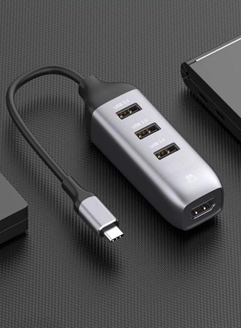 USB C to HDMI Adapter with 3 USB 3.0 Ports, HDMI 4K Output, Compatible with MacBook Pro, iPad, XPS, Surface, Android, and More, DP Alternative Mode Required