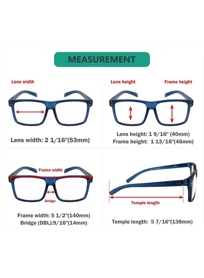 5-pack Oversized Reading Glasses Square Large Frame Readers for Men and Women +1.50