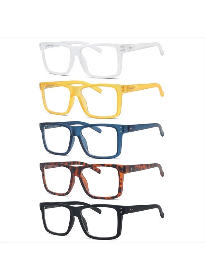 5-pack Oversized Reading Glasses Square Large Frame Readers for Men and Women +1.50