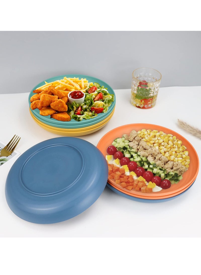 Reusable Dinner Plates Set of 8 Alternative for Plastic Plates Microwave and Dishwasher Safe Wheat Straw Plates for Kitchen Unbreakable Kids Plates with 4 Colors