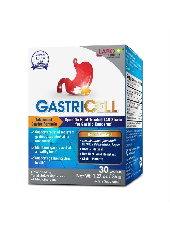 GASTRICELL - Addresses H. Pylori, Acid Reflux, Heartburn - Natural Defence Against Gastric Distress, 30 Sachets