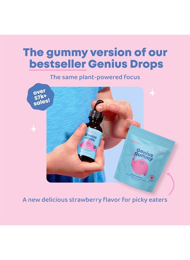 Genius Focus Gummies - Kids Focus Gummies for Increased Attention Natural Herbal Brain Gummies - Vegan, Gluten-Free, Sugar-Free with Bacopa, Gotu Kola, Rhodiola - 60 Gummies