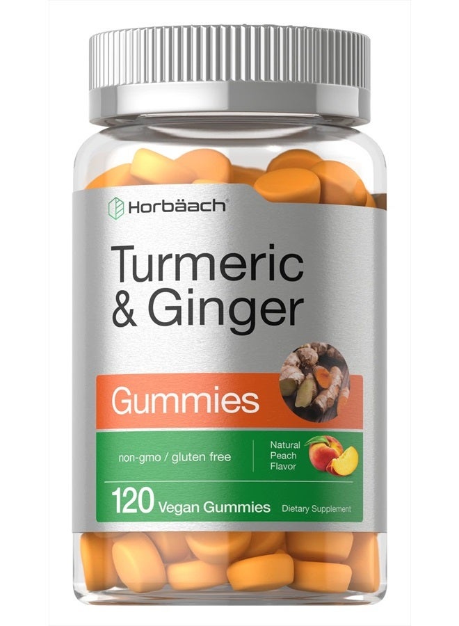 Turmeric and Ginger Gummies | 120 Count | Peach Flavor | Vegan Non-GMO & Gluten Free Supplement