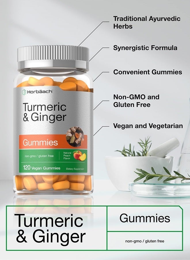 Turmeric and Ginger Gummies | 120 Count | Peach Flavor | Vegan Non-GMO & Gluten Free Supplement