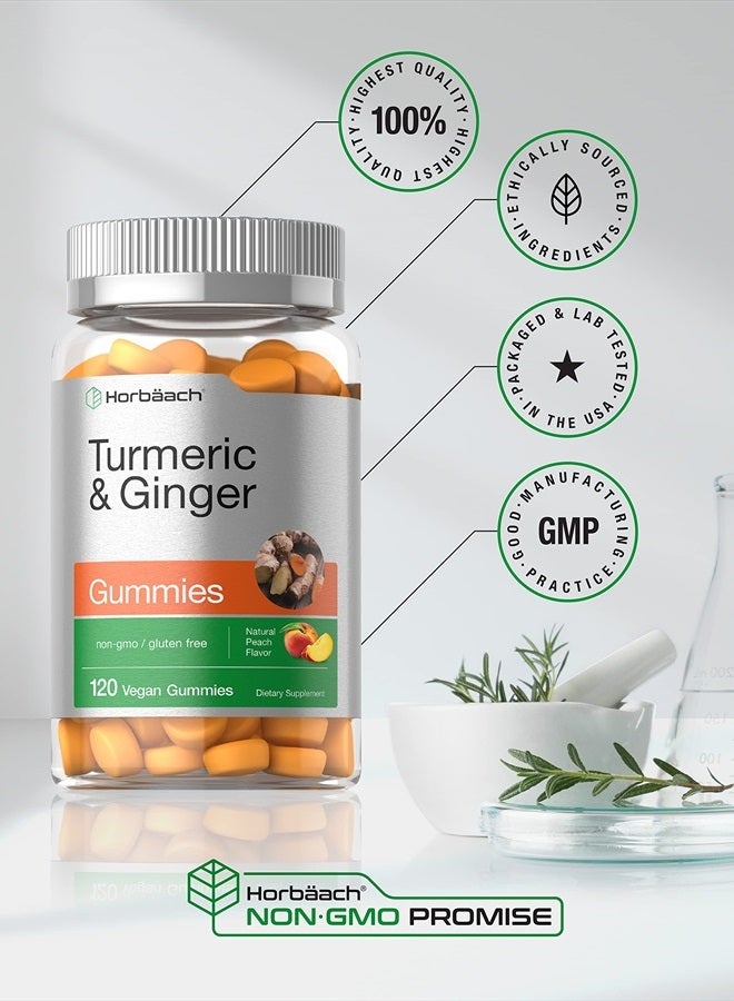 Turmeric and Ginger Gummies | 120 Count | Peach Flavor | Vegan Non-GMO & Gluten Free Supplement