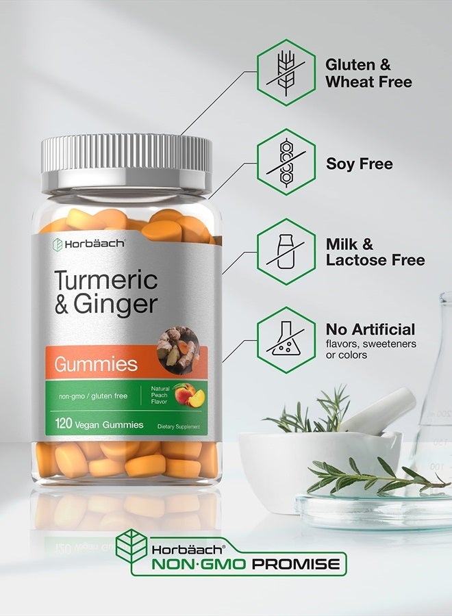 Turmeric and Ginger Gummies | 120 Count | Peach Flavor | Vegan Non-GMO & Gluten Free Supplement