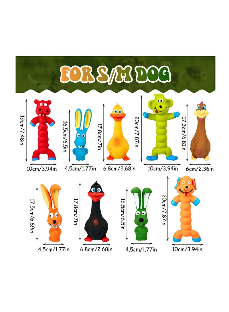 7 Inch Squeaky Latex Dog Toys Standing Stick Soft Rubber Dog Chew Toy Animal Puppy Fetch Interactive Play Toy Assorted Animal Pet Toys for Small Medium Large Dogs Assorted Color(Set of 9)