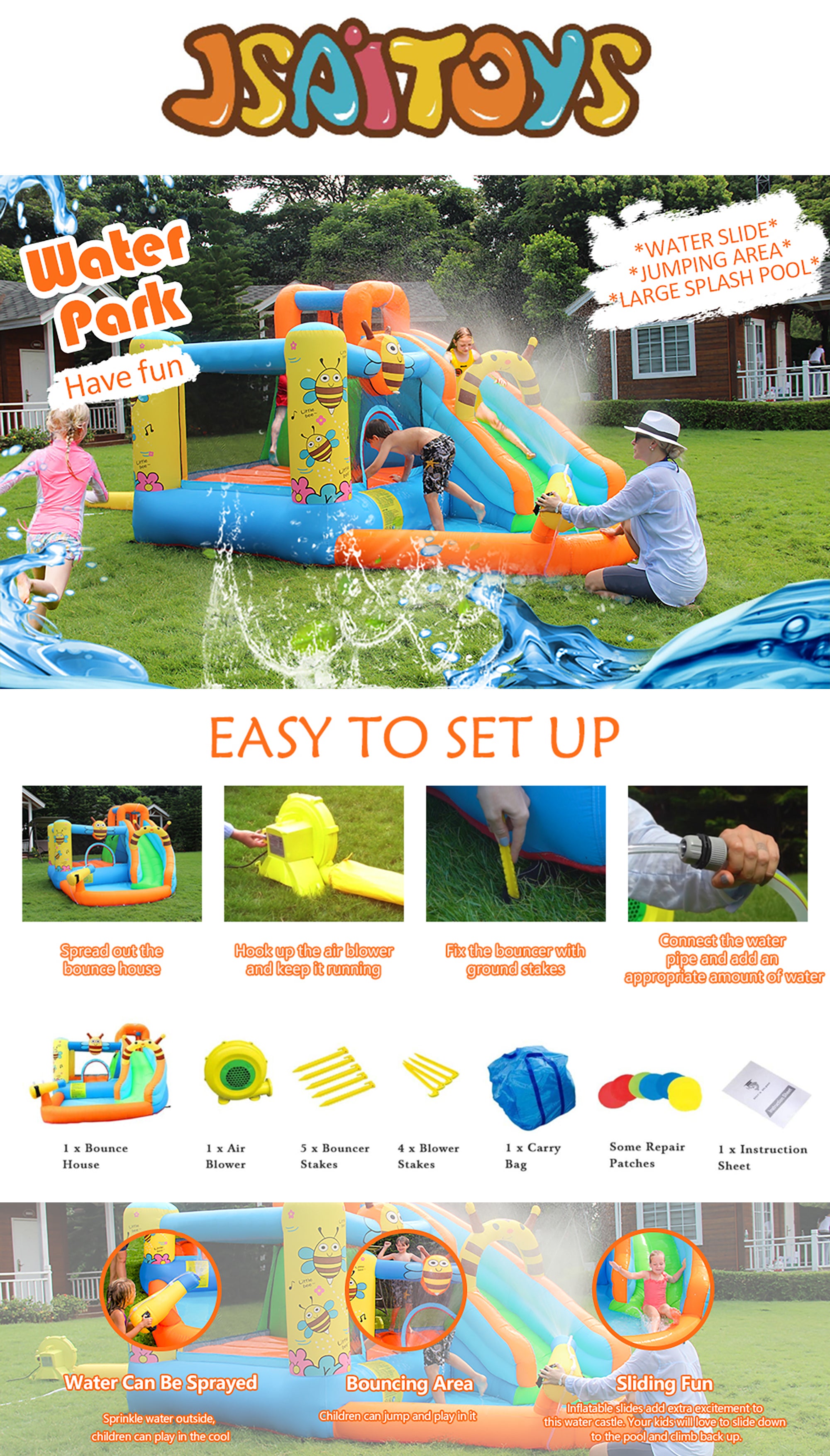 Mini Inflatable Bounce House Slide Outdoor Jumping Castle Water Slide With Pool For Kids