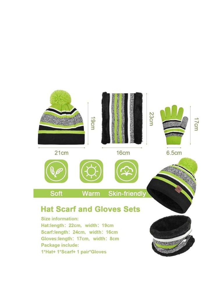 Kids Warm Beanie Hat Scarf Gloves Set 3 in 1 Thermal Knit Hat Scarf Gloves Set Winter Accessories Sets Snood Scarf Gloves Set with Double Layer Fleece Lining Boys Girls