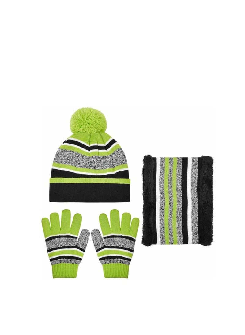 Kids Warm Beanie Hat Scarf Gloves Set 3 in 1 Thermal Knit Hat Scarf Gloves Set Winter Accessories Sets Snood Scarf Gloves Set with Double Layer Fleece Lining Boys Girls
