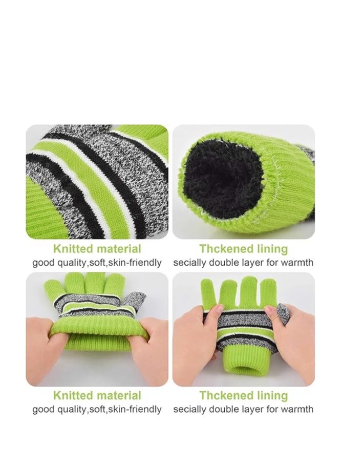 Kids Warm Beanie Hat Scarf Gloves Set 3 in 1 Thermal Knit Hat Scarf Gloves Set Winter Accessories Sets Snood Scarf Gloves Set with Double Layer Fleece Lining Boys Girls