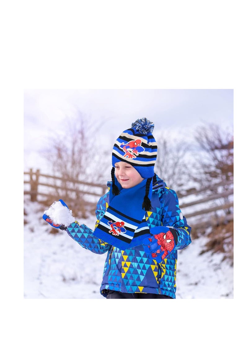 Kids Winter Warm Hat Scarf Gloves Set, 3Pcs Spiderman Scarf Set, Children's Winter Hat Scarf Gloves Set,Children Winter Autumn Spring Scarf Knitted Hat Combination Set for Children Boys Girls