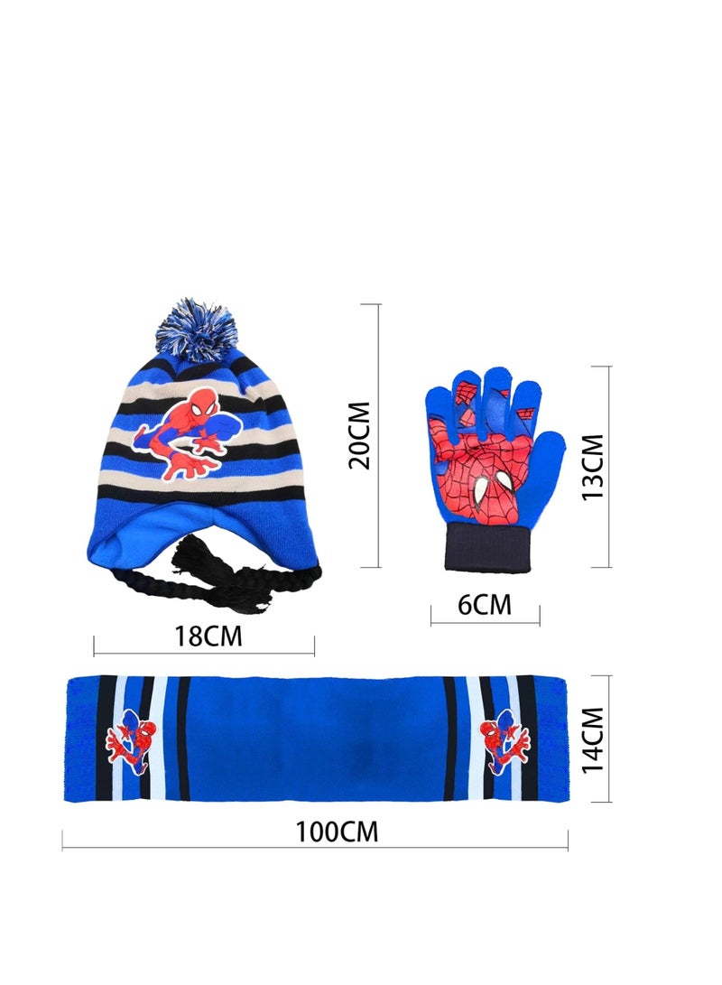 Kids Winter Warm Hat Scarf Gloves Set, 3Pcs Spiderman Scarf Set, Children's Winter Hat Scarf Gloves Set,Children Winter Autumn Spring Scarf Knitted Hat Combination Set for Children Boys Girls