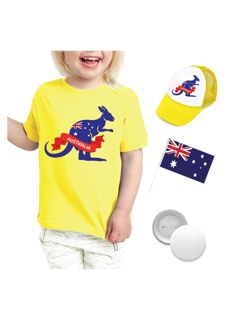 Australia Day Gift Set for Girls - T-Shirt - Cap - Badge and Flag Set - Celebrate Australia Day with this Kids Combo Pack in Style