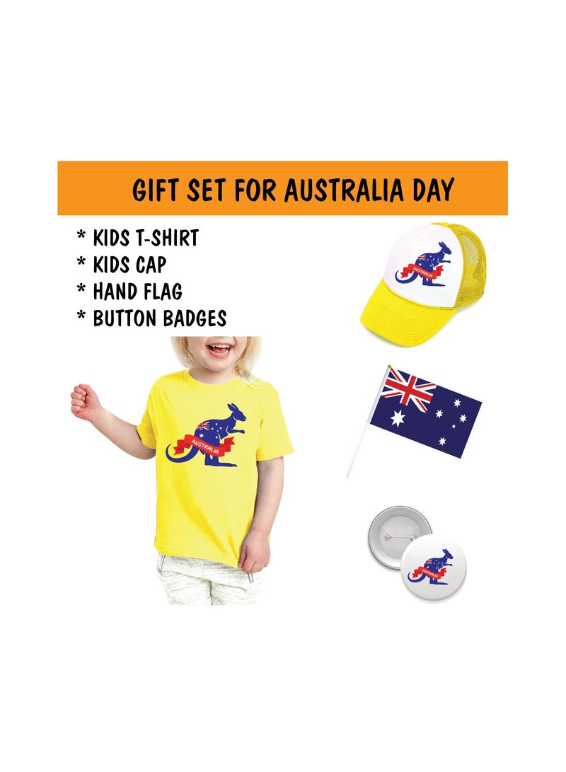 Australia Day Gift Set for Girls - T-Shirt - Cap - Badge and Flag Set - Celebrate Australia Day with this Kids Combo Pack in Style