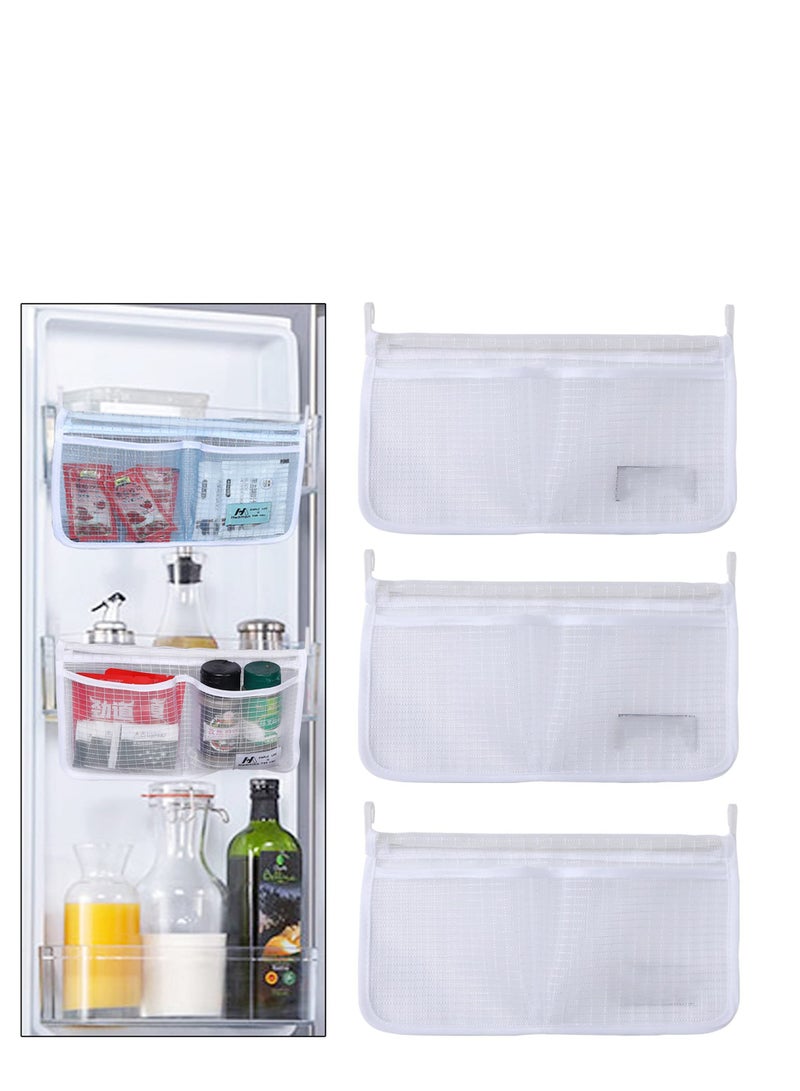 (3 Pack) Refrigerator Door Organizer Mesh Bags Set,Fridge Door Organizer, Fridge Storage Container Used for Kitchen, Refrigerator Door,Bag Storage Organizer for Small Objects, WHITE