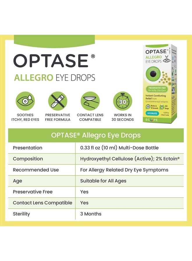 Allegro Eye Drops for Dry Eyes - Lubricating Eye Drops for Dry Eyes - Eye Drops for Red Eyes and Seasonal Irritants - Symptom Relief Eye Drops for Contacts and Itchy Eyes - .33 oz, 300 Drops