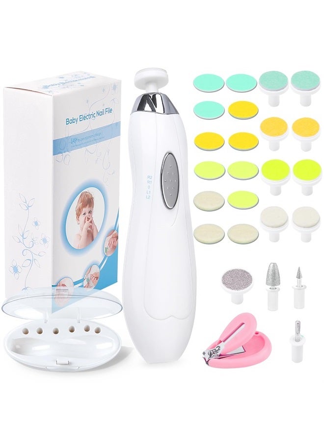 Baby Nail File Electric Nail Trimmer, Baby Nail Filer Kit with Nail Clippers, Toes Fingernails Care Trim Polish Grooming Safe for Infant Newborn Babies Toddler Kids or Women, 12 Grinding Heads