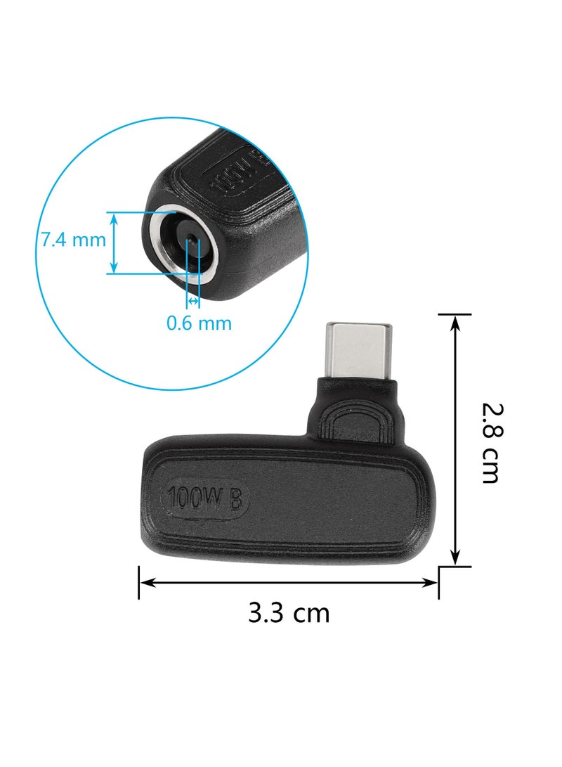 100W PD DC 7.4mm x 5.0mm Female(7.4mm x 0.6mm) Input to USB Type C Male Power Charging Adapter,Uilt-in with PD Automatic Identification Induction Chip,for Tablets,Phones,Laptops(7450 B)