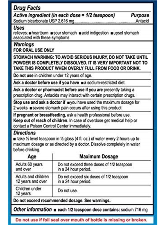 Pure Sodium Bicarbonate - USP Grade Bicarbonate of Soda – 100% Pure Baking Soda – Aluminum Free Antacid Powder for Heartburn & Indigestion - Packed in USA, 4 OZ. (4 Bottles)