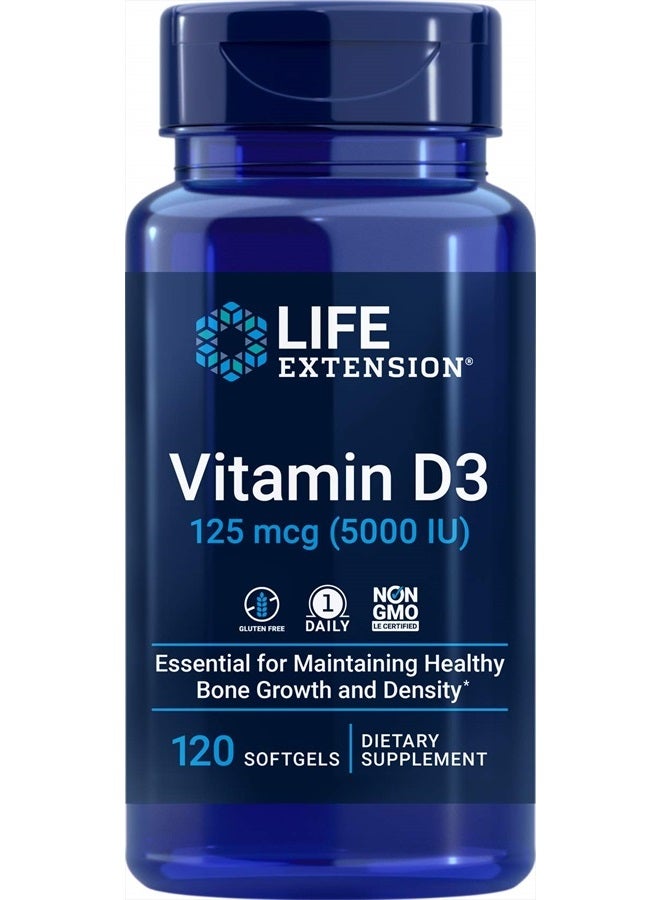 Vitamin D3 5000 IU, 120 Softgels, 125mcg