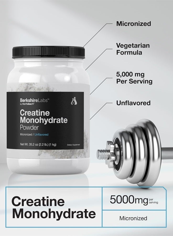 Creatine Monohydrate Powder | 2.2lbs (35.2 oz) | HPLC Purity Tested | Vegetarian, Non-GMO, & Gluten Free Supplement