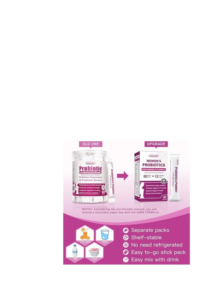 Probiotics for Women with Prebiotics & cranberry 50-Billion-CFUs 13 Strains  30pkts