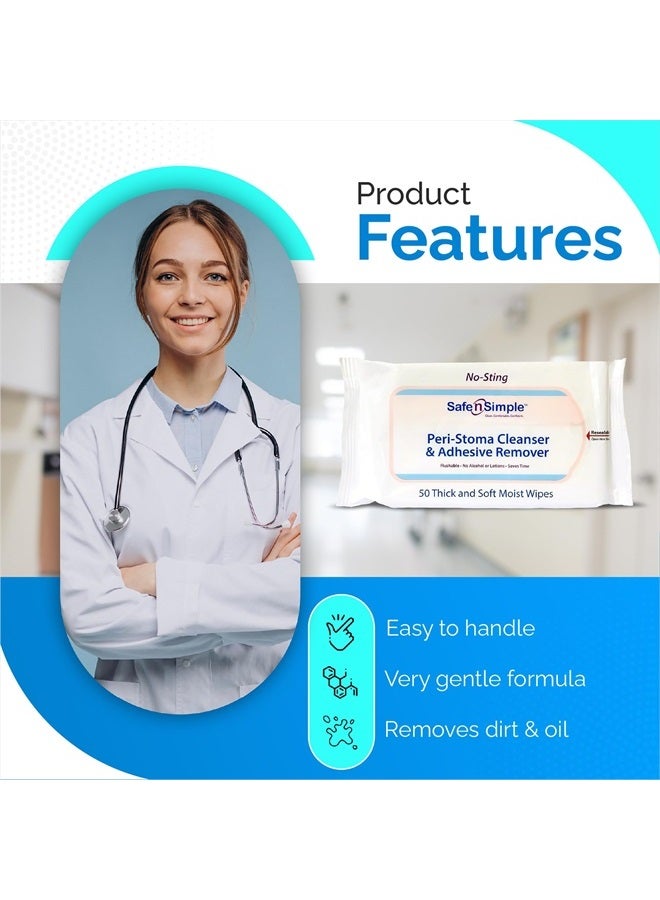 Adhesive Remover Wipes - 50 Large No-Sting Skin Prep Wipes Medical Skin Adhesive Remover - Adhesive Removing Wipes for Skin - Non-Alcohol