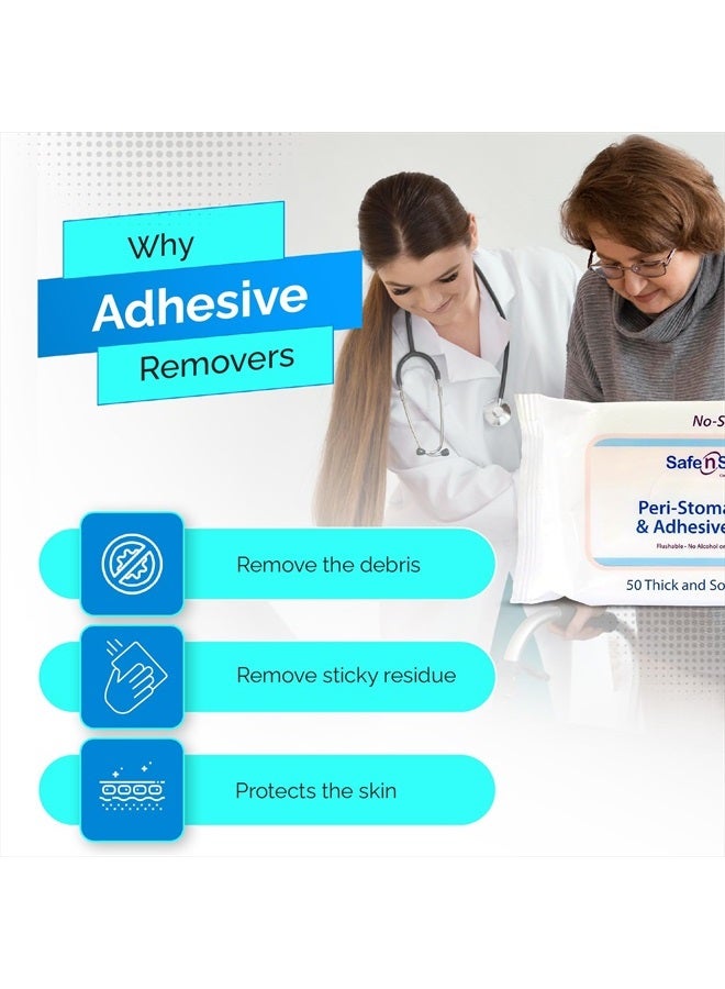 Adhesive Remover Wipes - 50 Large No-Sting Skin Prep Wipes Medical Skin Adhesive Remover - Adhesive Removing Wipes for Skin - Non-Alcohol