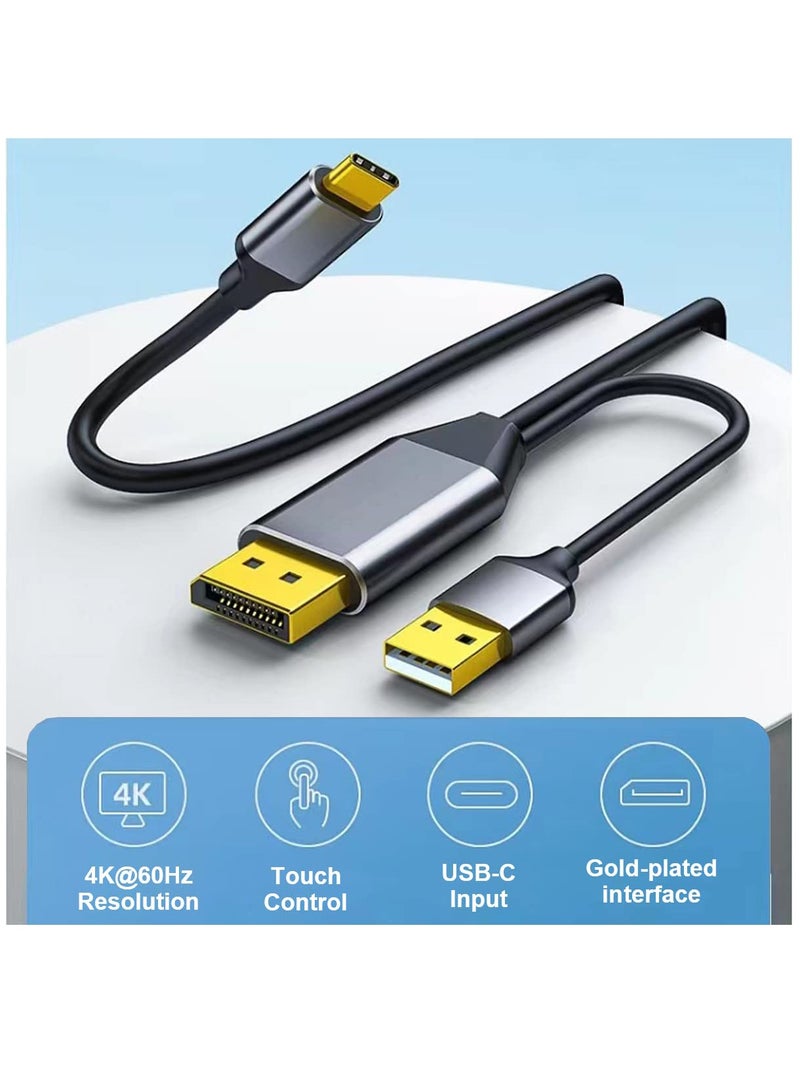 DisplayPort to USB C Cable 6.6ft 4K@60Hz with USB Cable Adapter,DP Male to Type-C Male Converter Support Touch with Nreal Air VR, MacBook Pro/Air 2020/2018, iPad Pro/Air, XPS