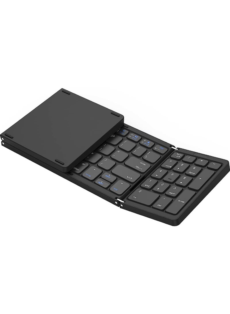 Foldable Bluetooth Keyboard Folding Wireless Portable Keyboard with Numeric Keypad USB-C Rechargeable for iOS Android Windows System Laptop Tablet Smartphone Device