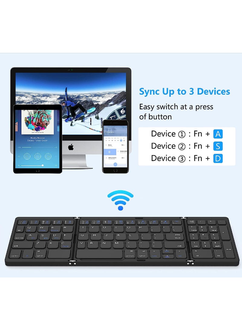 Foldable Bluetooth Keyboard Folding Wireless Portable Keyboard with Numeric Keypad USB-C Rechargeable for iOS Android Windows System Laptop Tablet Smartphone Device