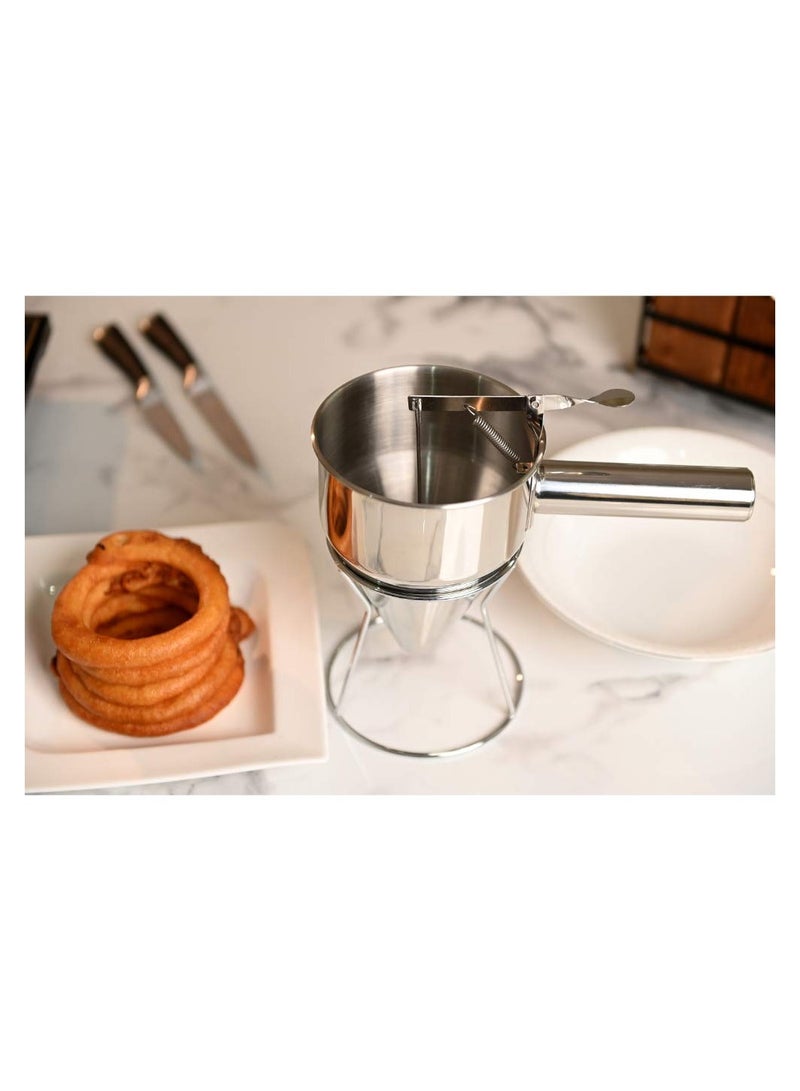 Stainless Steel Pancake Batter Dispenser 1 Set of Funnel Dispenser with Stand Confectionery Funnels Piston Funnel for Takoyaki and Baking