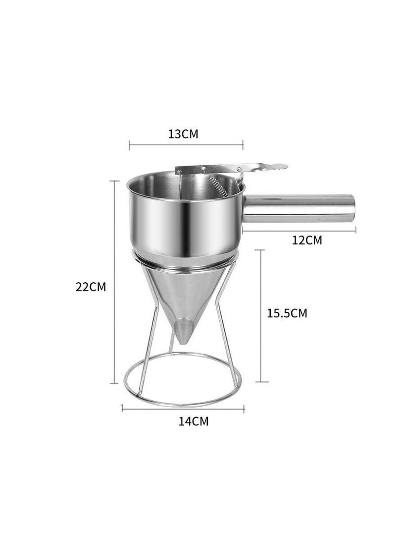 Stainless Steel Pancake Batter Dispenser 1 Set of Funnel Dispenser with Stand Confectionery Funnels Piston Funnel for Takoyaki and Baking