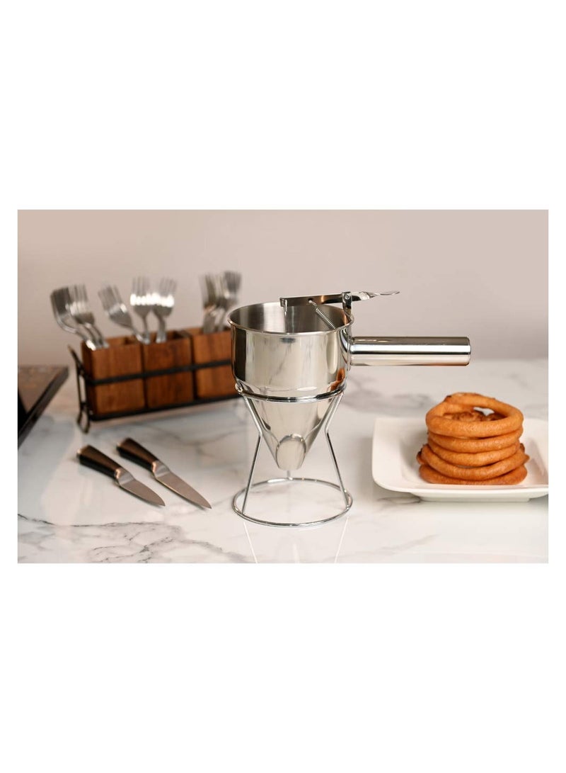 Stainless Steel Pancake Batter Dispenser 1 Set of Funnel Dispenser with Stand Confectionery Funnels Piston Funnel for Takoyaki and Baking