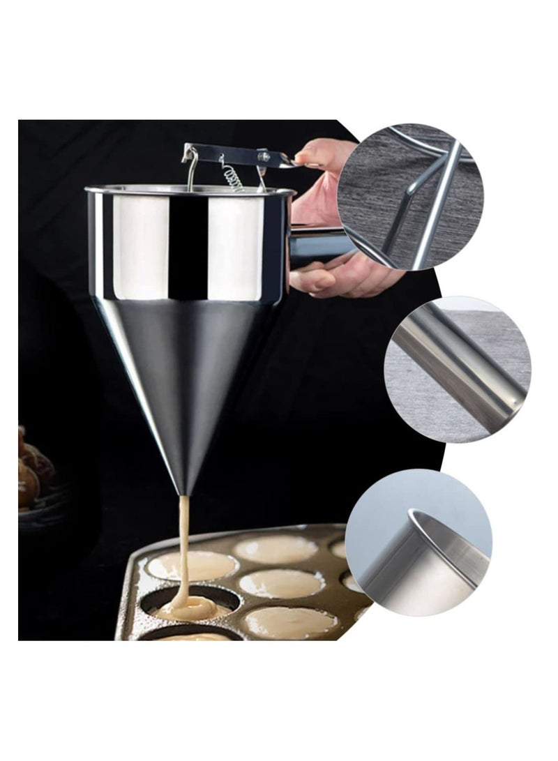 Stainless Steel Pancake Batter Dispenser 1 Set of Funnel Dispenser with Stand Confectionery Funnels Piston Funnel for Takoyaki and Baking