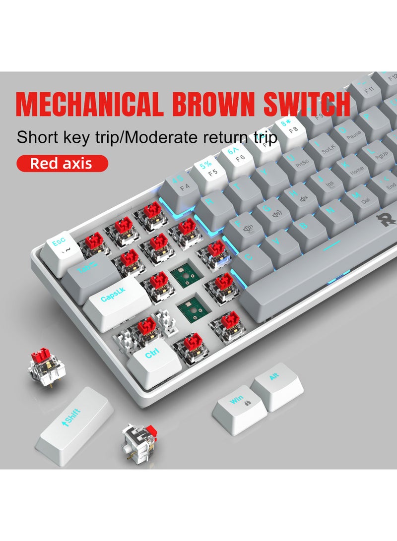 ROCK POW 60% Wired Mechanical Gaming Keyboard 63 keys Ice Blue Backlit Ultra-Compact Mini Keyboard Mini Compact Keyboard for PC/Mac Gamer Typist Easy Carry on Trip Red Switch