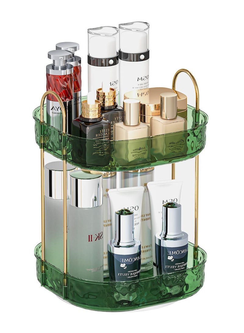 360° Rotating Makeup Organizer With Perfume Holder, Bathroom Organizer For Countertop, Maximizes Storage Space With Stylish Design, Green 2 Tier, Fits Jewelry,Makeup Brushes, Lipsticks