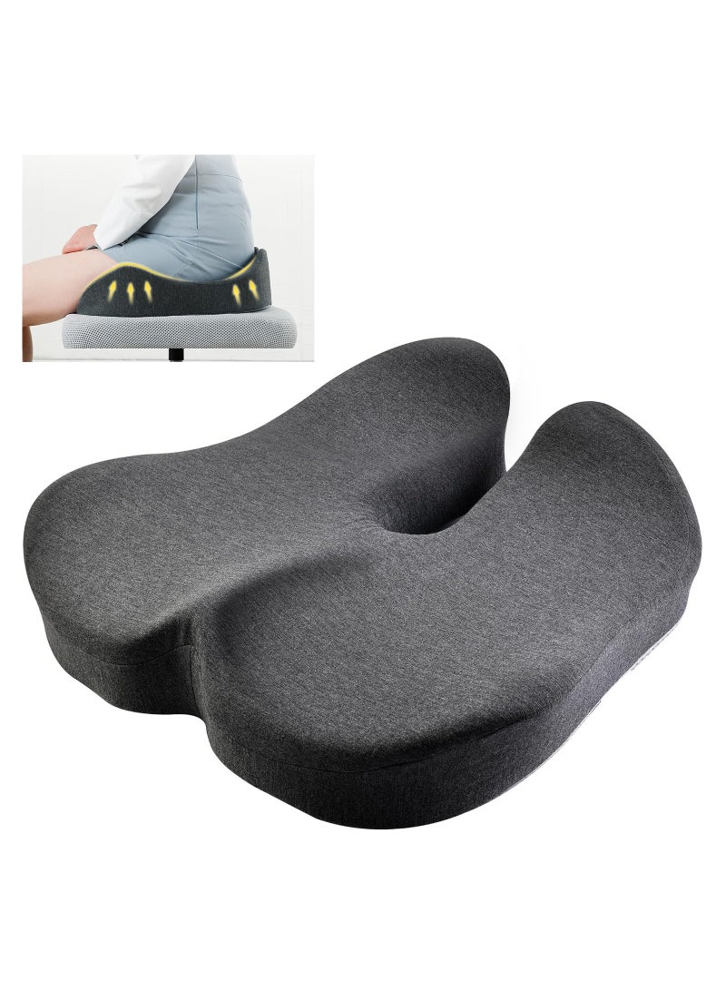 Seat Cushion for Office Chair Tailbone Pressure Relief Cushion Coccyx Lower Back Hip Sciatica Pain Relief Pillow - Memory Foam Chair Cushions for Desk Chairs Car Seats (Dark Grey)