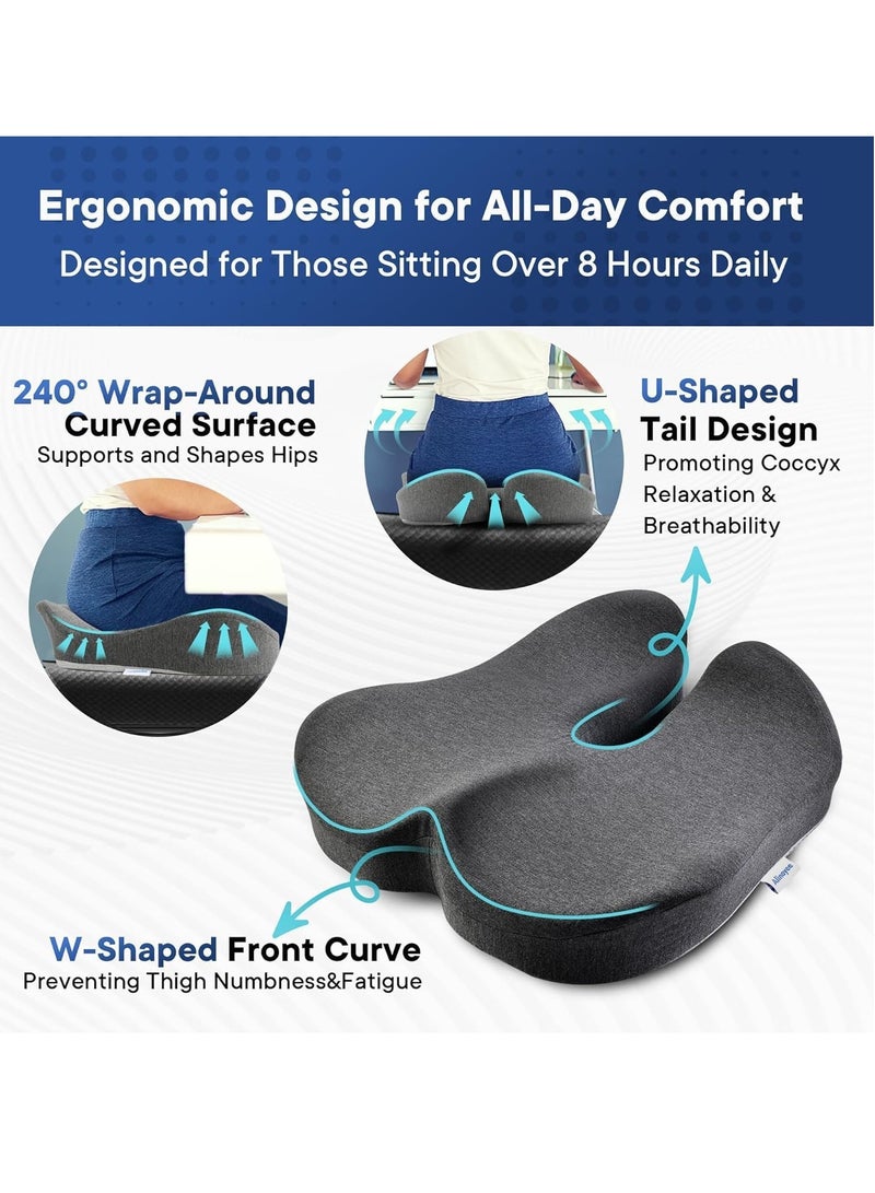 Seat Cushion for Office Chair Tailbone Pressure Relief Cushion Coccyx Lower Back Hip Sciatica Pain Relief Pillow - Memory Foam Chair Cushions for Desk Chairs Car Seats (Dark Grey)