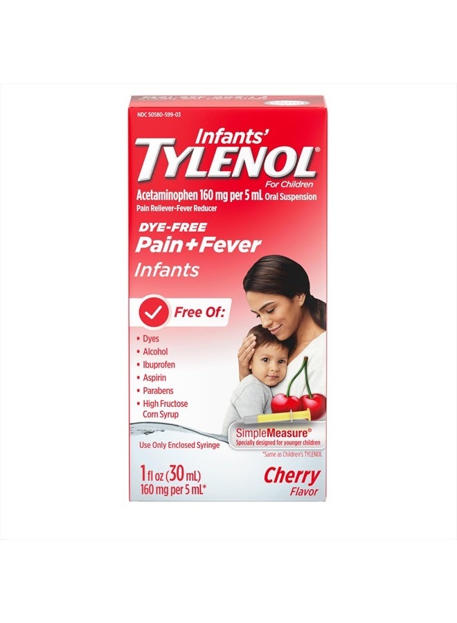 Infants' Liquid Medicine with Acetaminophen Pain + Fever Relief Dye Free, Cherry, 1 Fl Oz