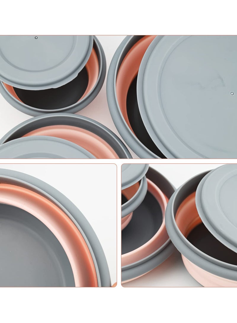 3 Pcs Collapsible Washing Up Bowl, Portable Camping Bowl with Lid Food Storage Outdoor Tableware Folding Lunch Box Portable Salad Bowl for Outdoor Travel Camping Hiking Caravan - Pink