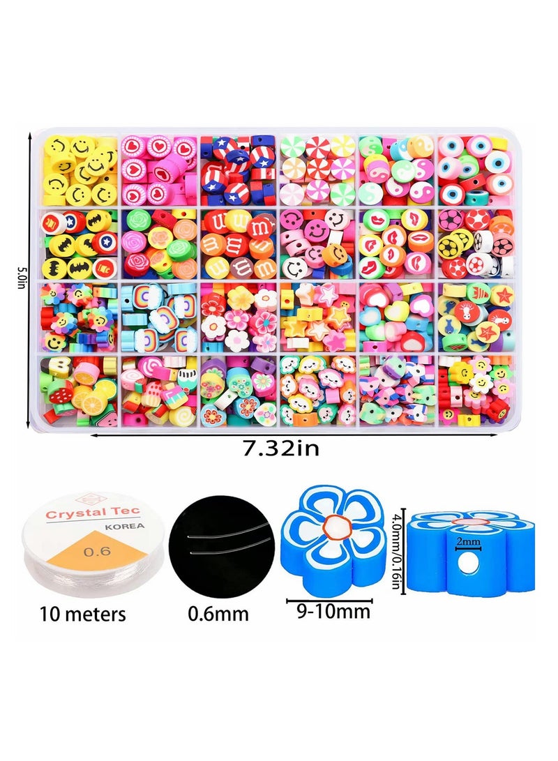 360 Pieces Polymer Clay Beads for Jewelry Bracelet Making Kit 24 Styles Preppy Beads DIY Arts and Crafts Kit Include Flower Smiley Face Bead Charms